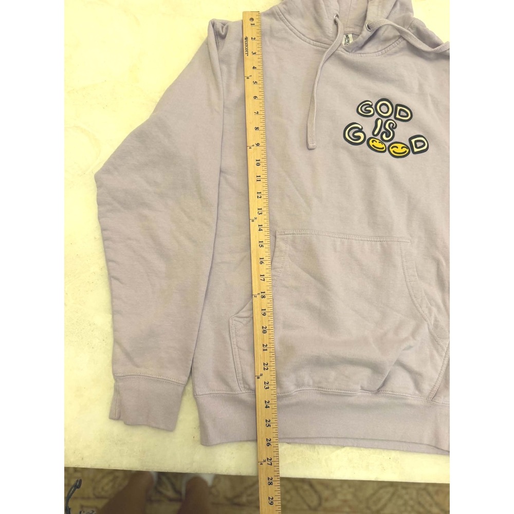 God Is Good Lavender Purple Hoodie Puff Print Surf Van Smiley Face Women Medium - Picture 5 of 5